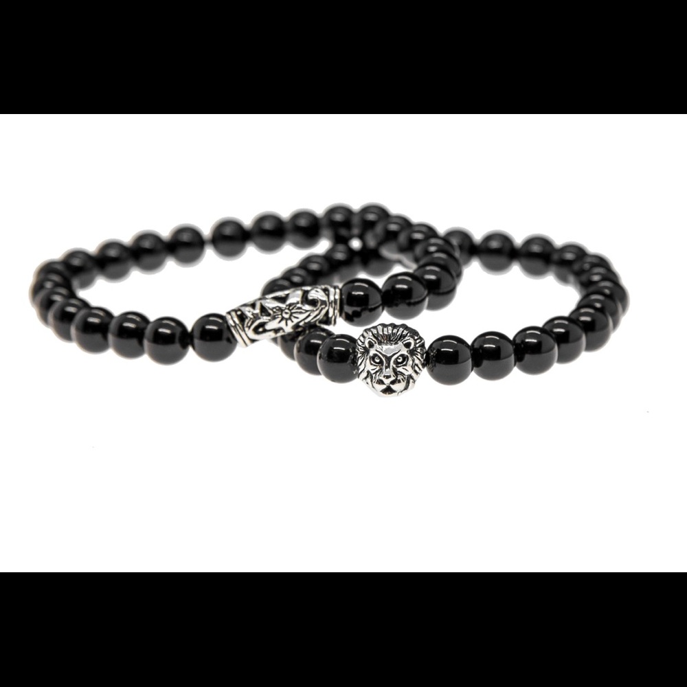 Black onyx unisex bracelet- set of two as shown